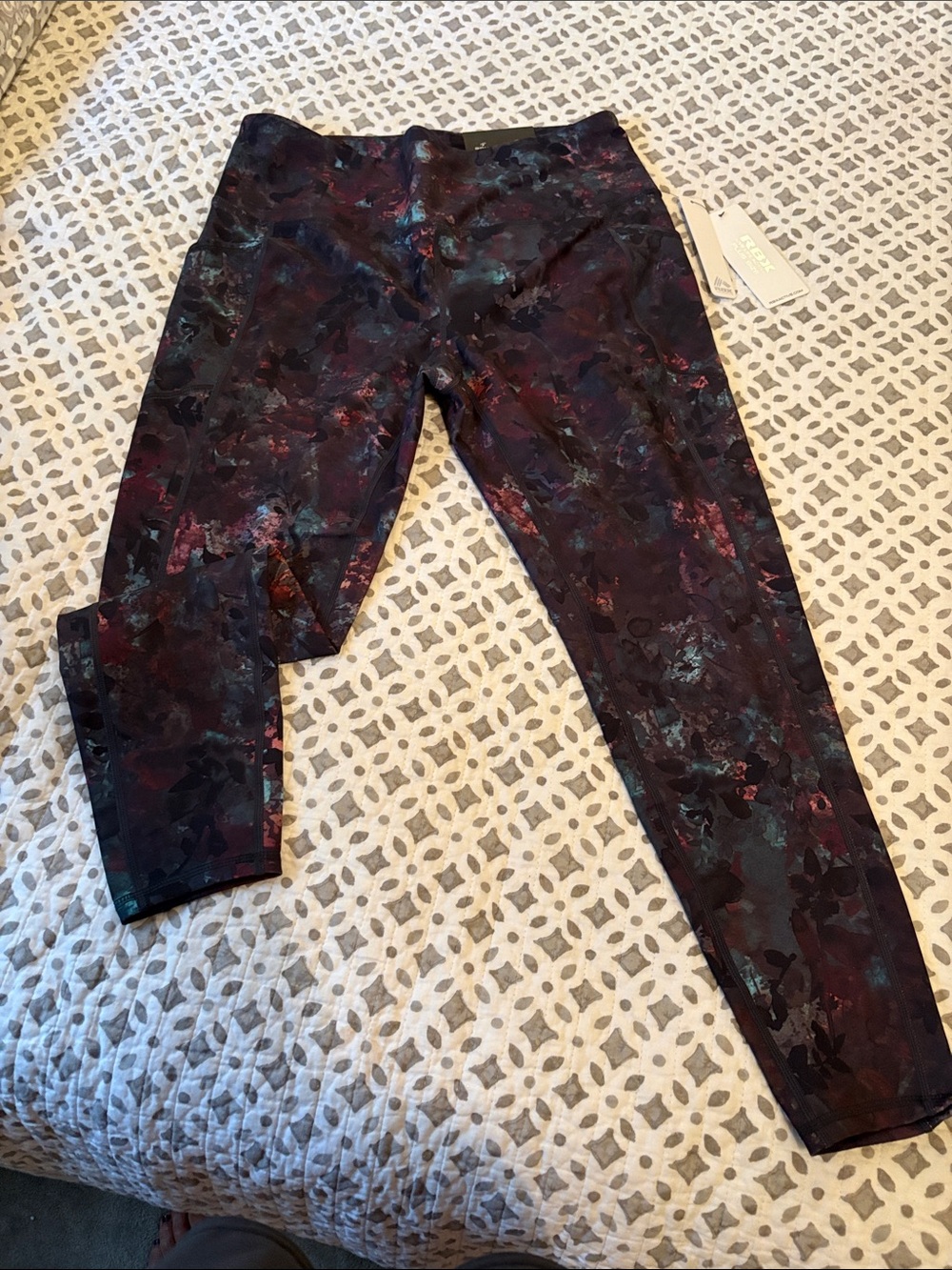 RBX Dark Floral Print Leggings in Black and Burgundy